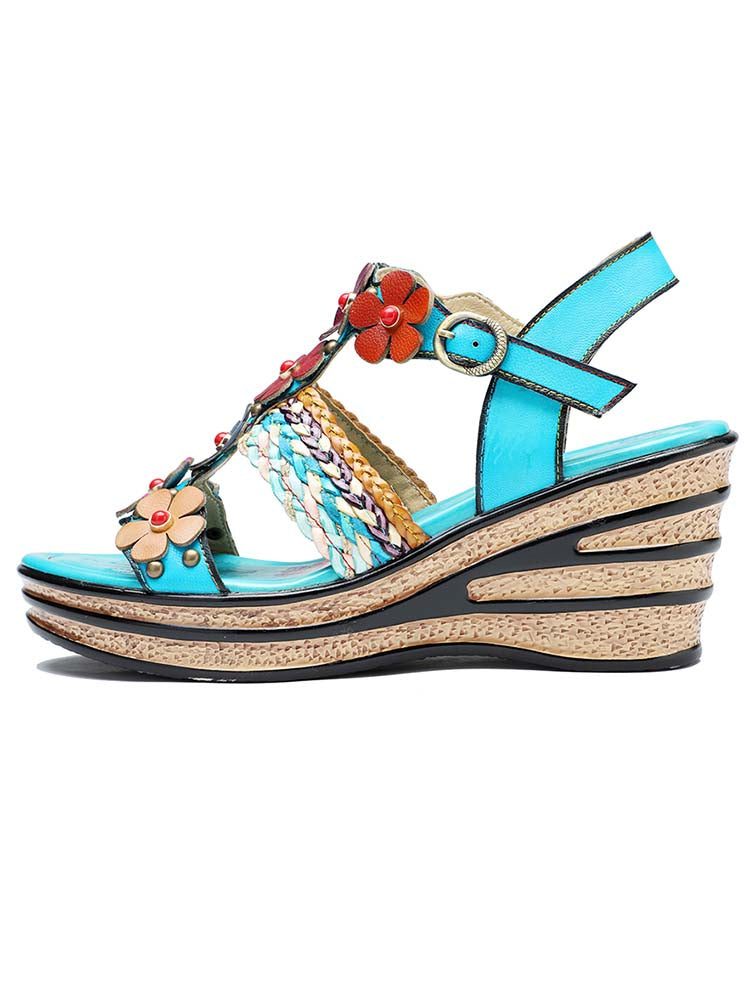 Handmade Flowers Wedge Sandals – product view 3