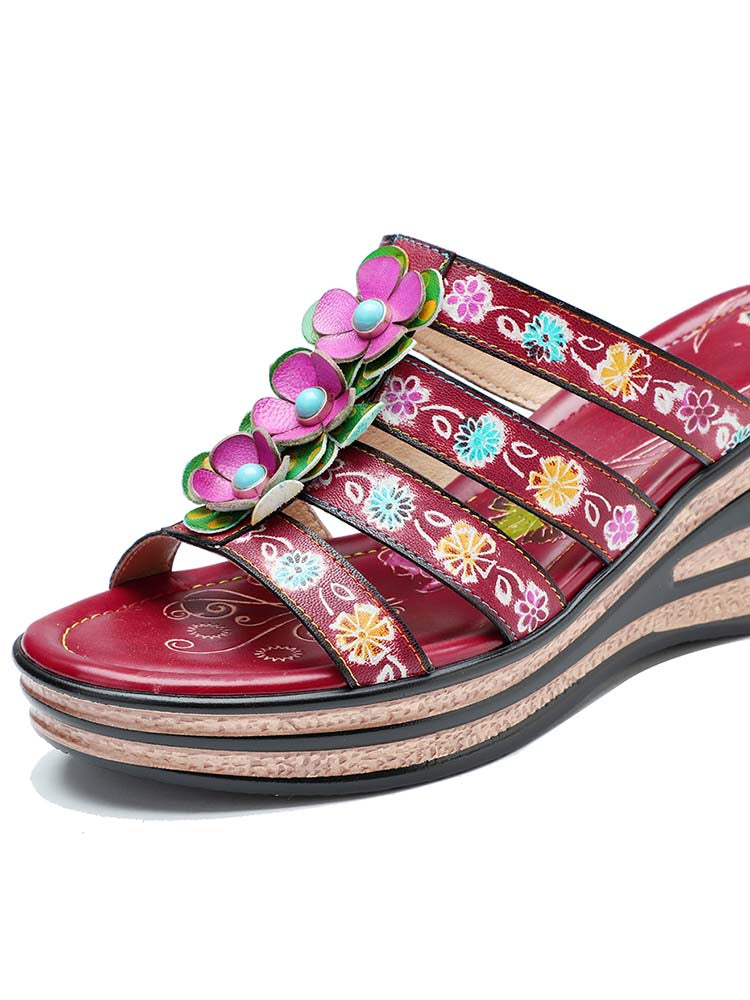 Triple Flowers Purle Wedge Slippers – product view 9