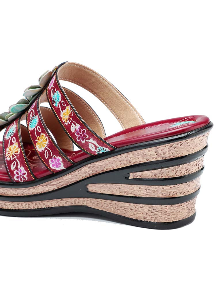 Triple Flowers Purle Wedge Slippers – product view 10