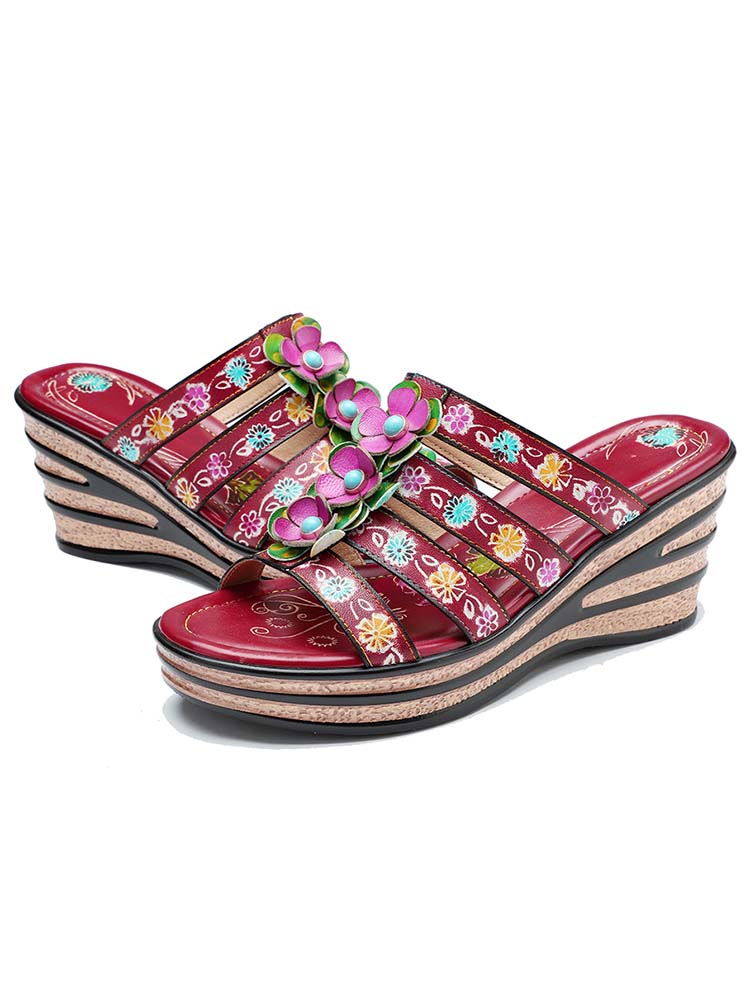 Triple Flowers Purle Wedge Slippers – product view 5
