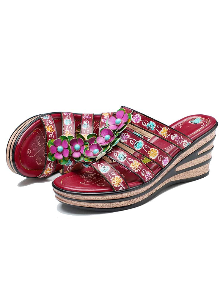 Triple Flowers Purle Wedge Slippers – product view 4