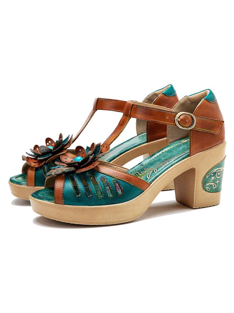 Vintage Handmade Fish Mouth Floral Sandals – product view 2