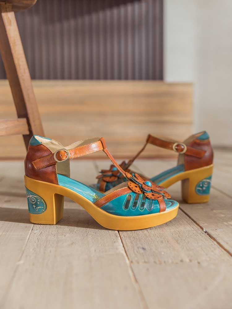 Vintage Handmade Fish Mouth Floral Sandals – product view 11