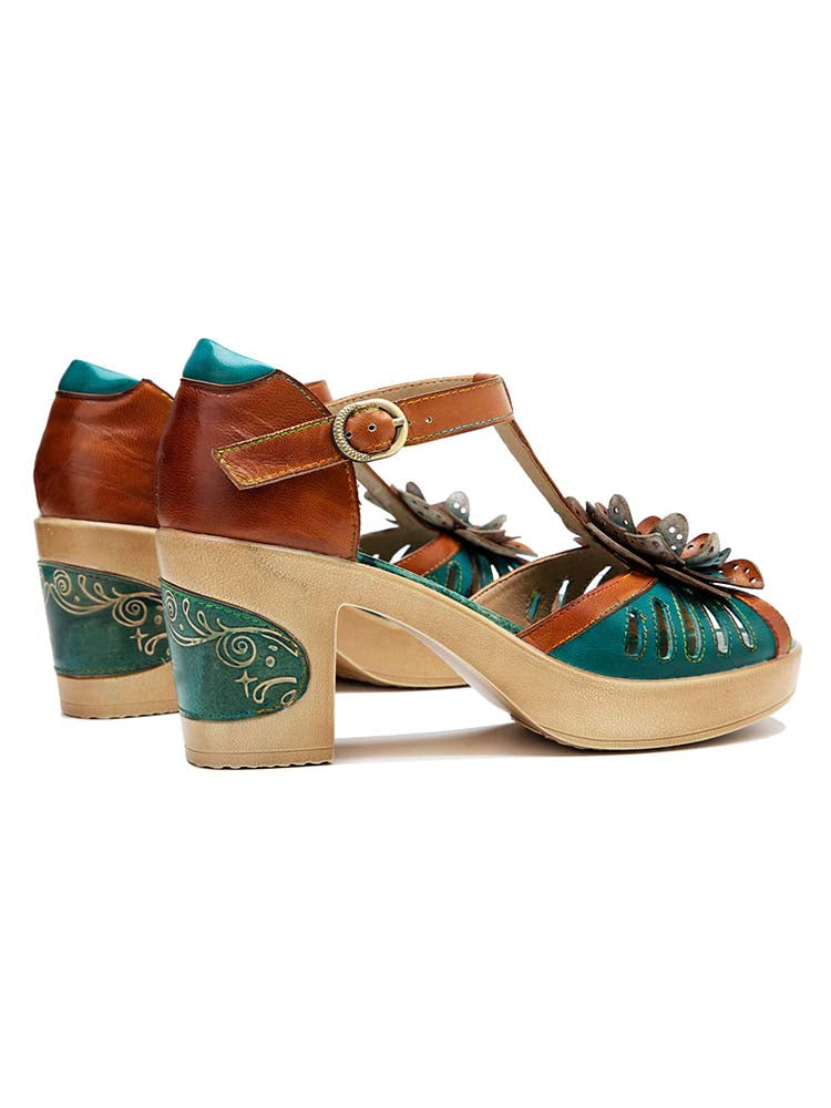Vintage Handmade Fish Mouth Floral Sandals – product view 7