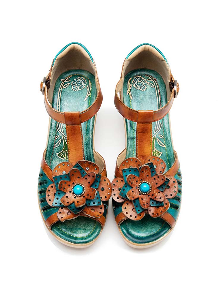 Vintage Handmade Fish Mouth Floral Sandals – product view 8