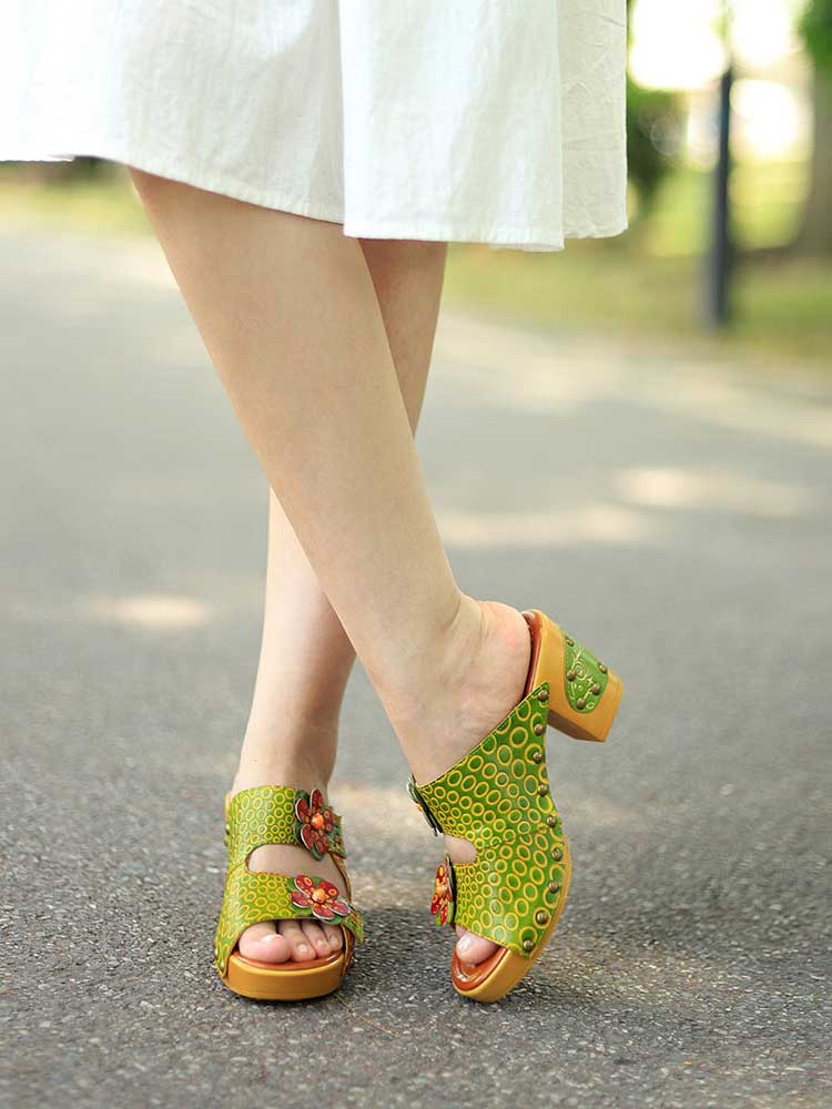 Vintage Handmade Fish Mouth Floral Sandals – product view 9