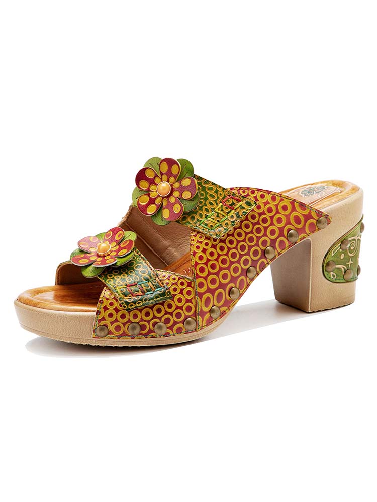 Vintage Handmade Fish Mouth Floral Sandals – product view 1