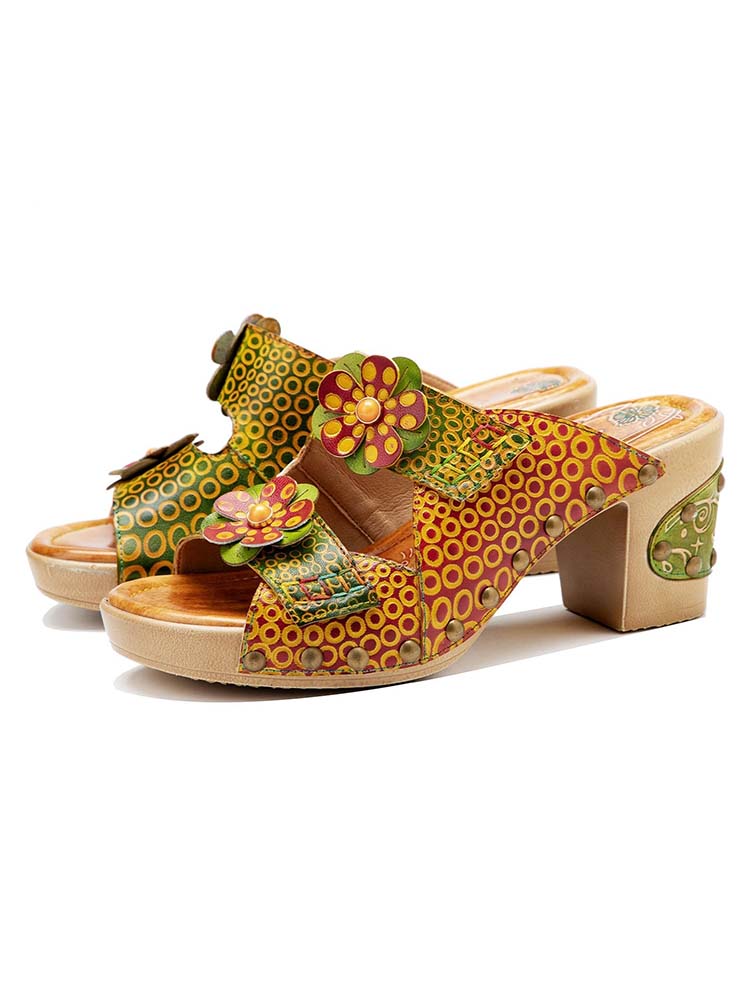 Vintage Handmade Fish Mouth Floral Sandals – product view 2