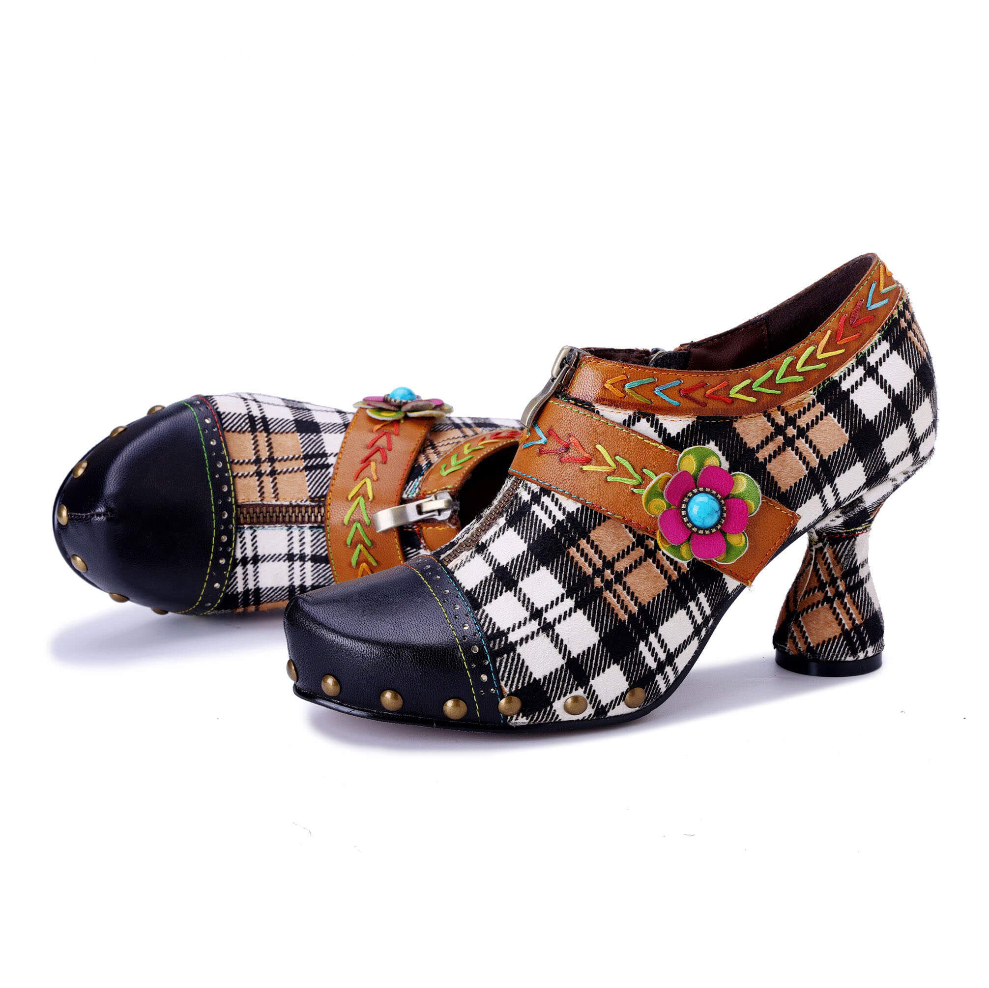 Colorstepshoes Vintage Plaid Blossom Pumps