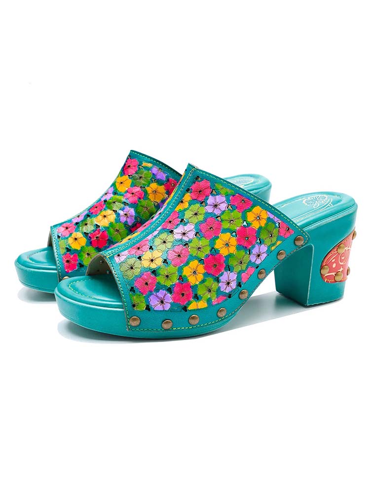 Retro Handmade Four-color Printed Sandals – product view 2