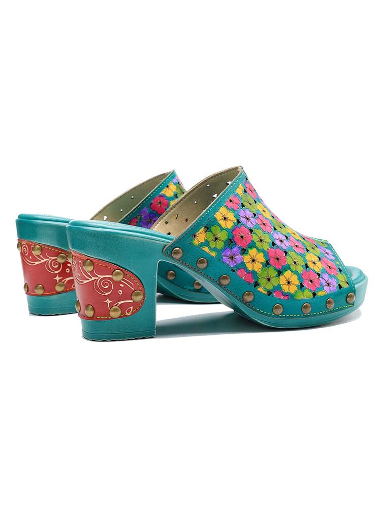 Retro Handmade Four-color Printed Sandals – product view 6