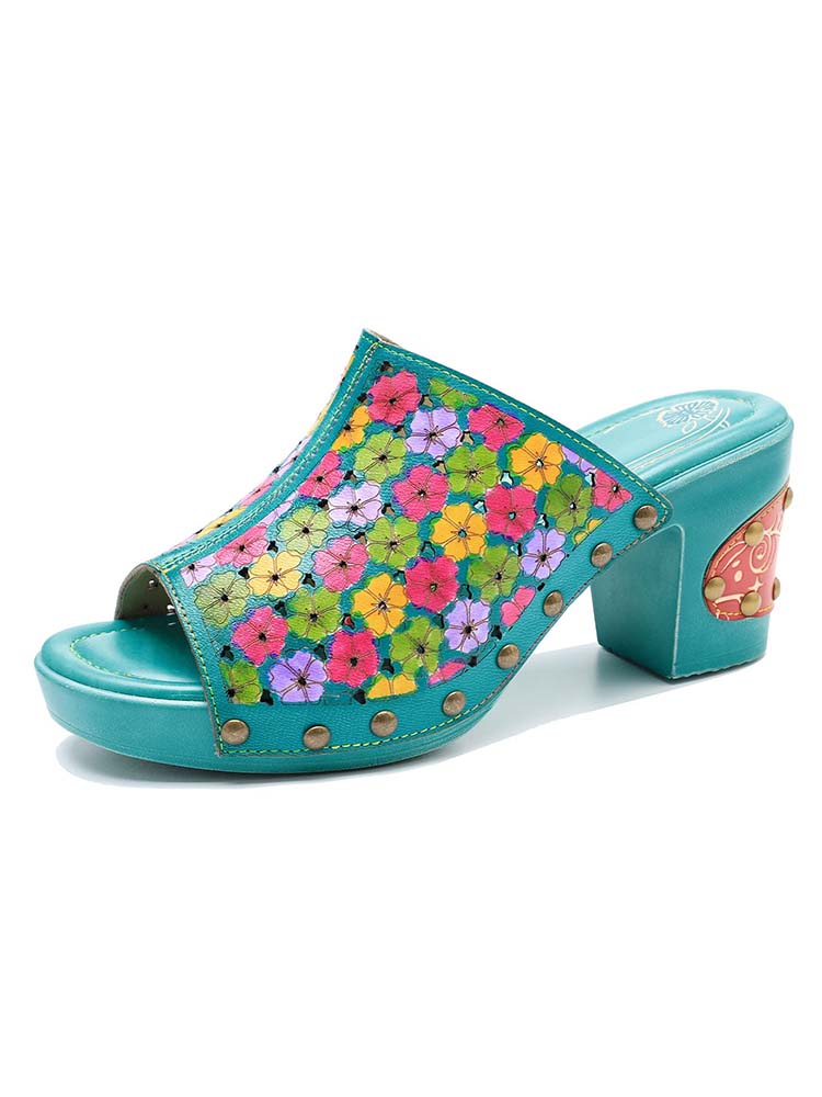 Retro Handmade Four-color Printed Sandals – product view 1