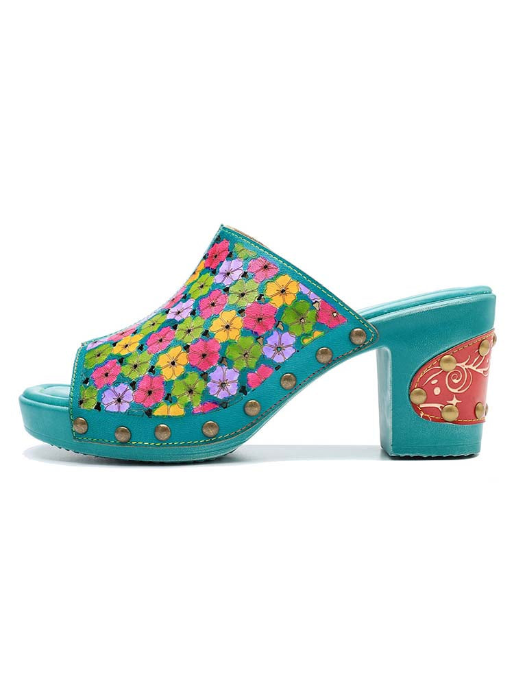 Retro Handmade Four-color Printed Sandals – product view 7