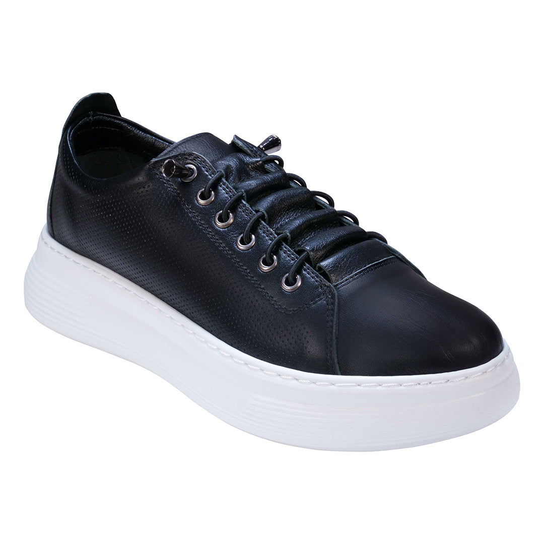 Graze Black Hidden Lace Perforated Platform Leather Sneakers – product view 1