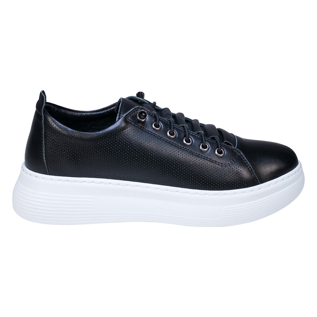 Graze Black Hidden Lace Perforated Platform Leather Sneakers – product view 2