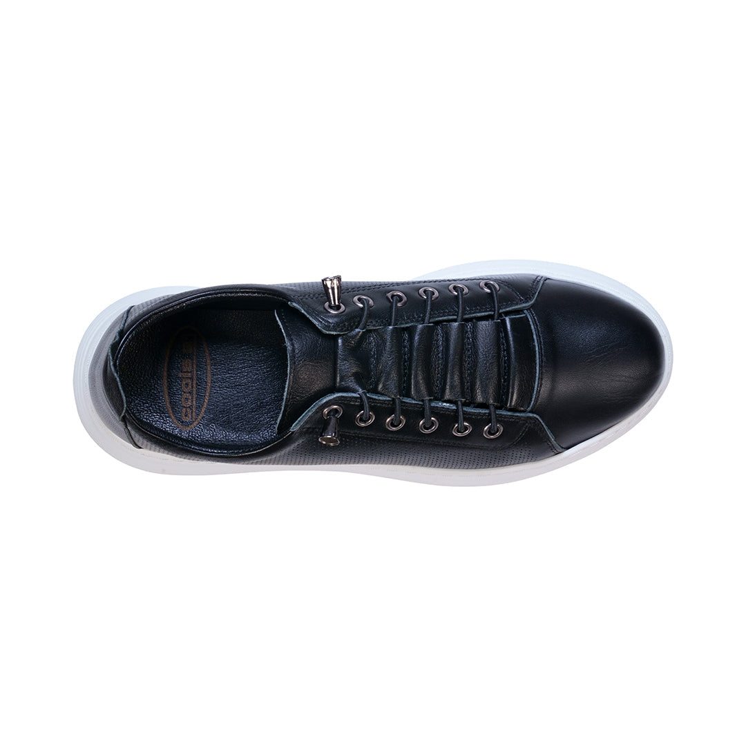 Graze Black Hidden Lace Perforated Platform Leather Sneakers – product view 3