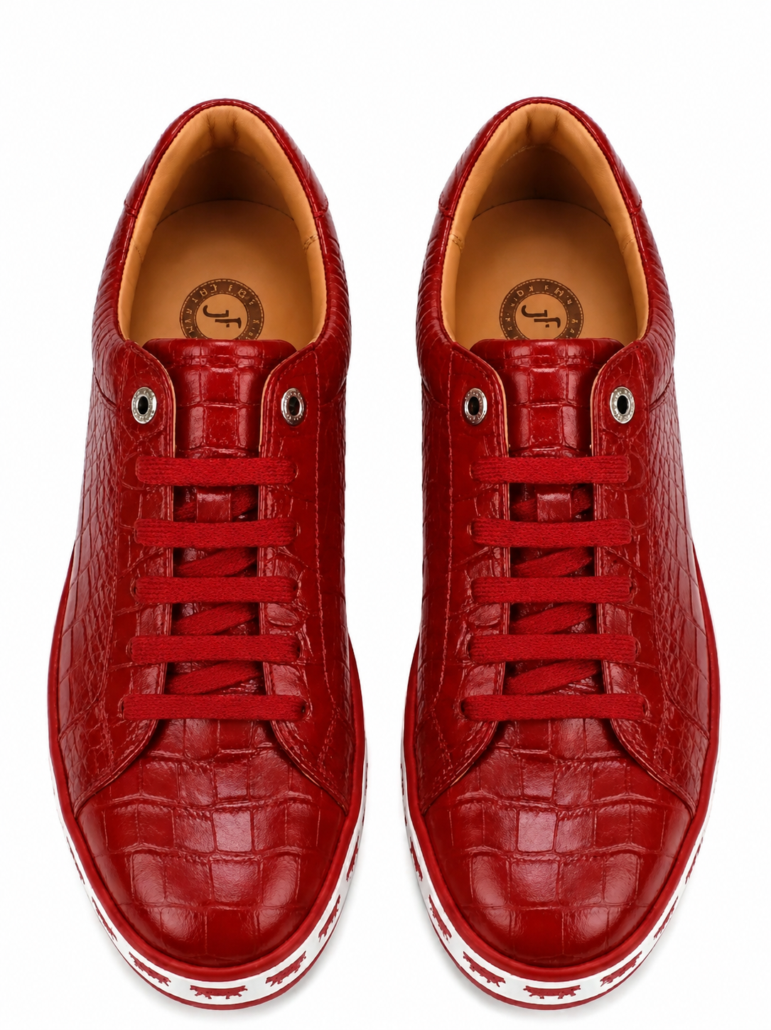 Johnny Famous Bally Style Animal Print Men's Crimson Red Gator Embossed Leather Low Top Sneakers