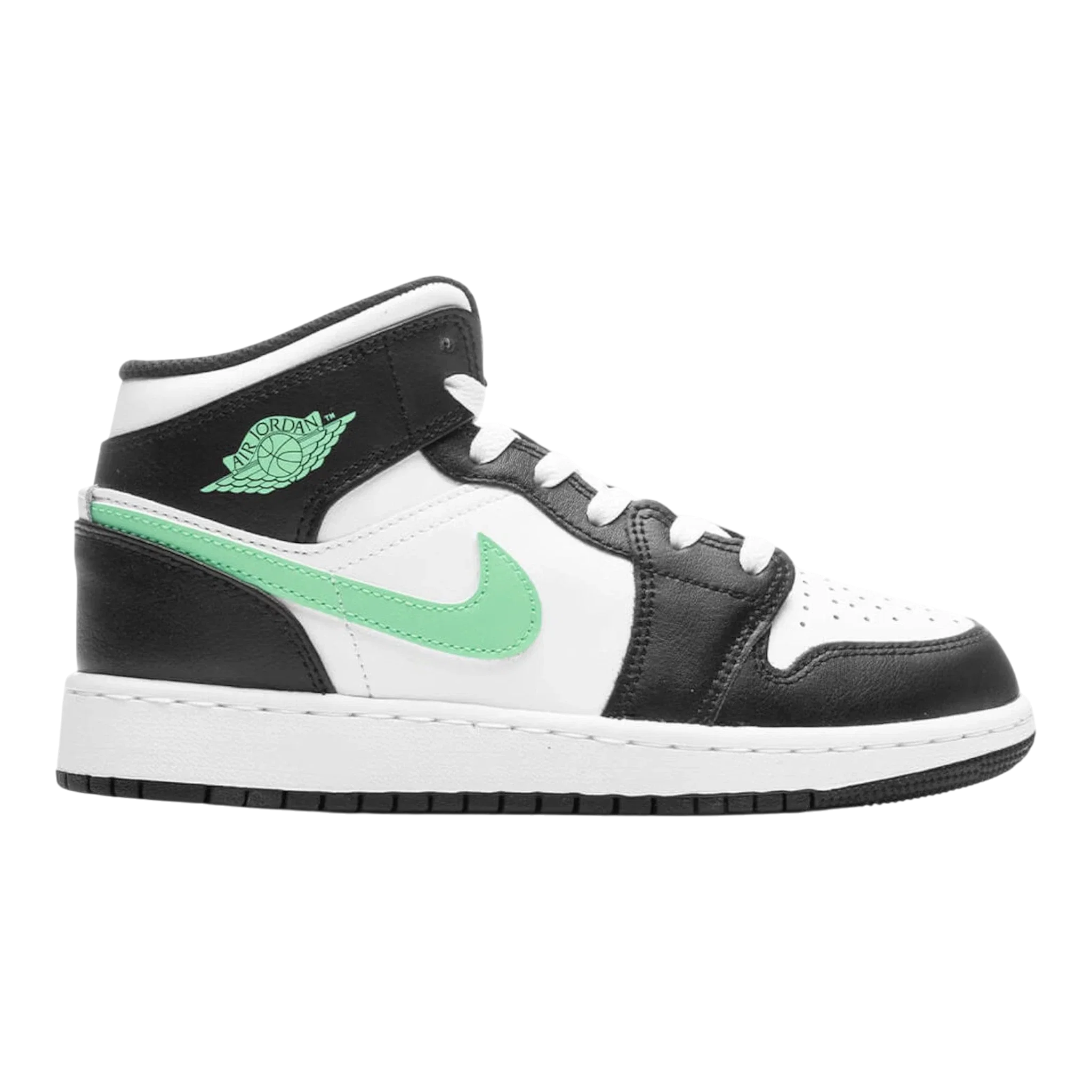 Nike Air Jordan 1 Mid Big Kids' (GS) Sneakers — White/Black/Green Glow Mid-Top