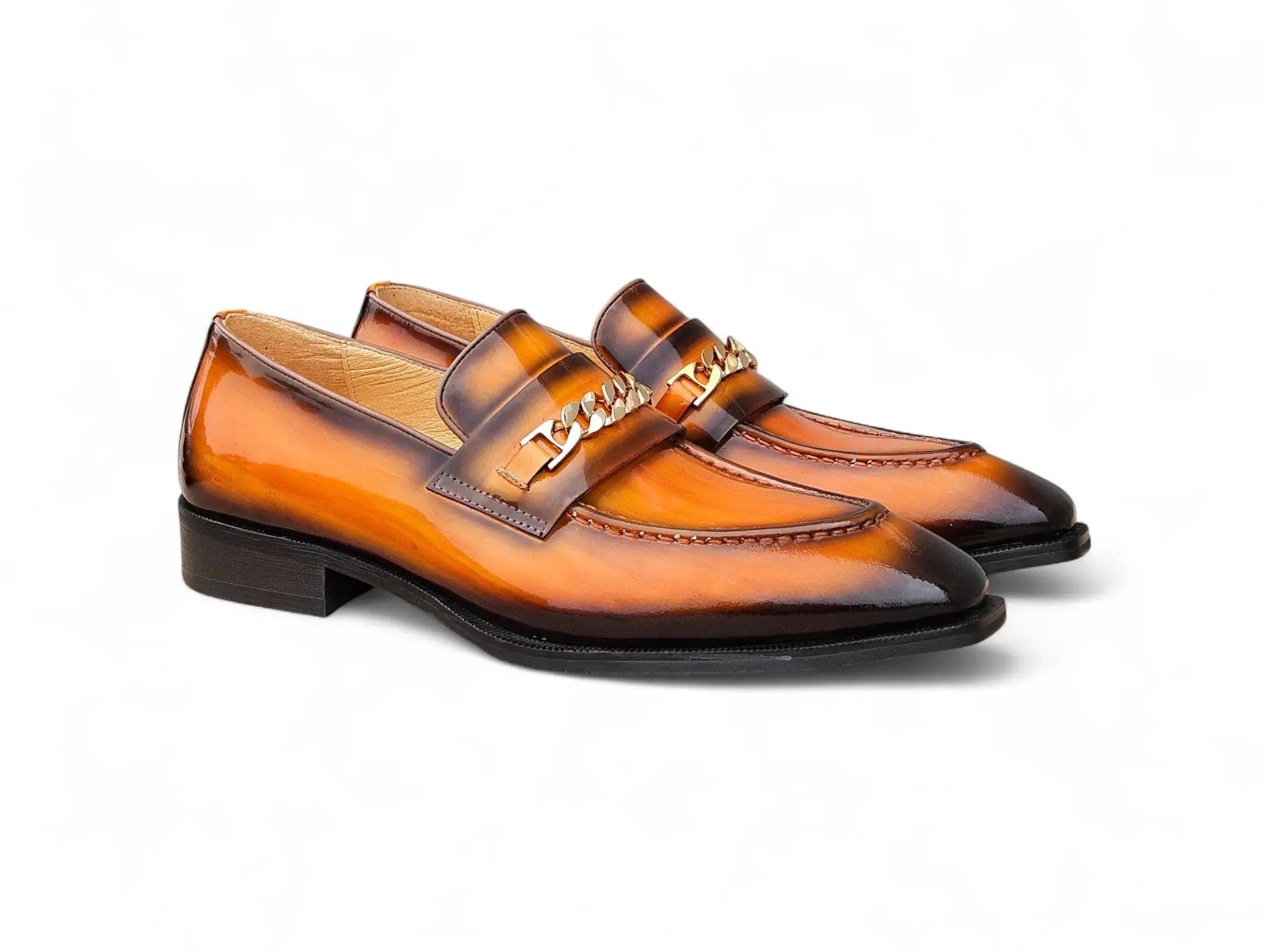 Carrucci Shoes Ks Amber Patent Leather Chain Loafer Patent Leather Amber KS303 06P front view