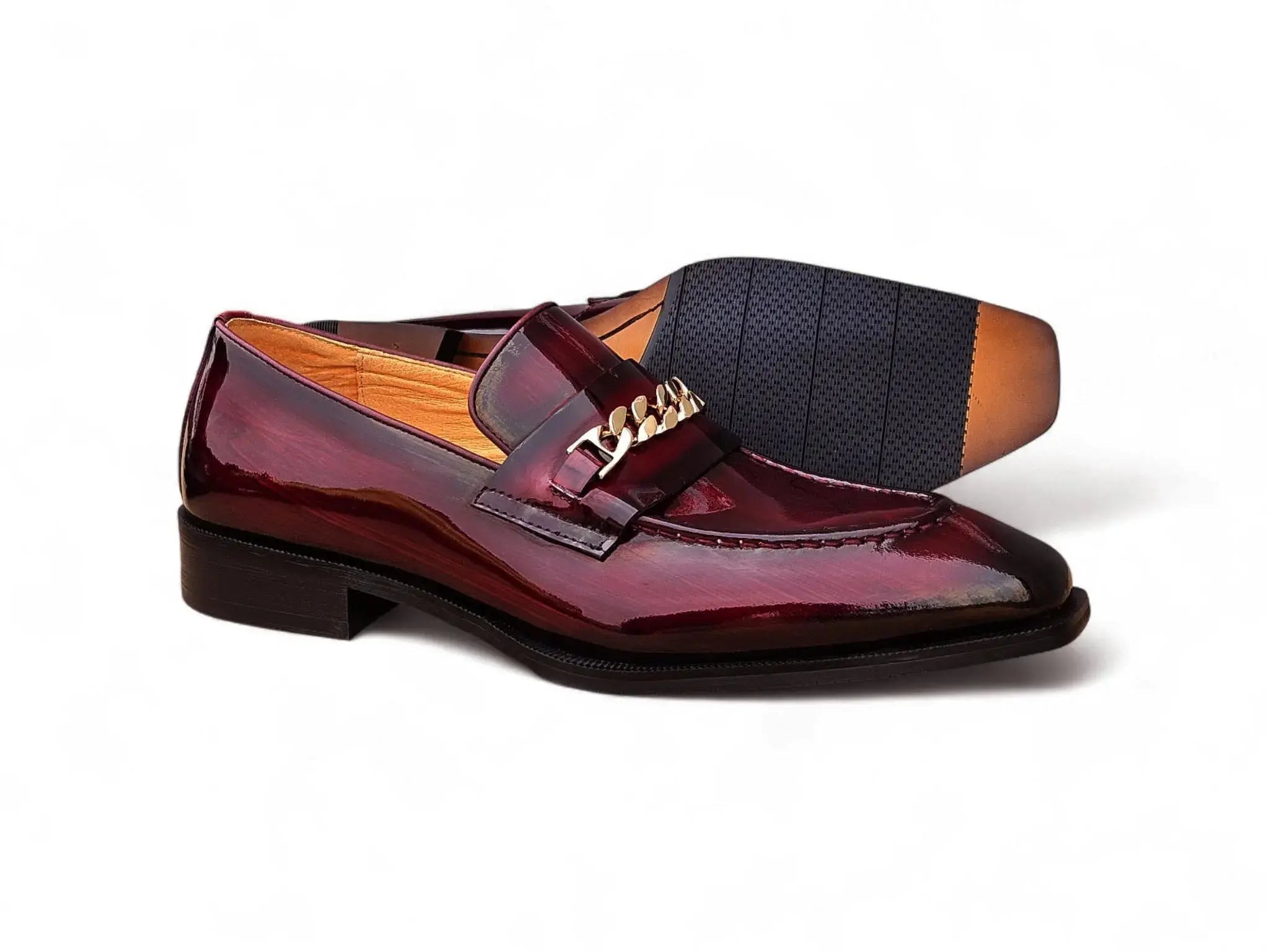 Carrucci Shoes Ks Amber Patent Leather Chain Loafer Patent Leather Amber KS303 06P view 8