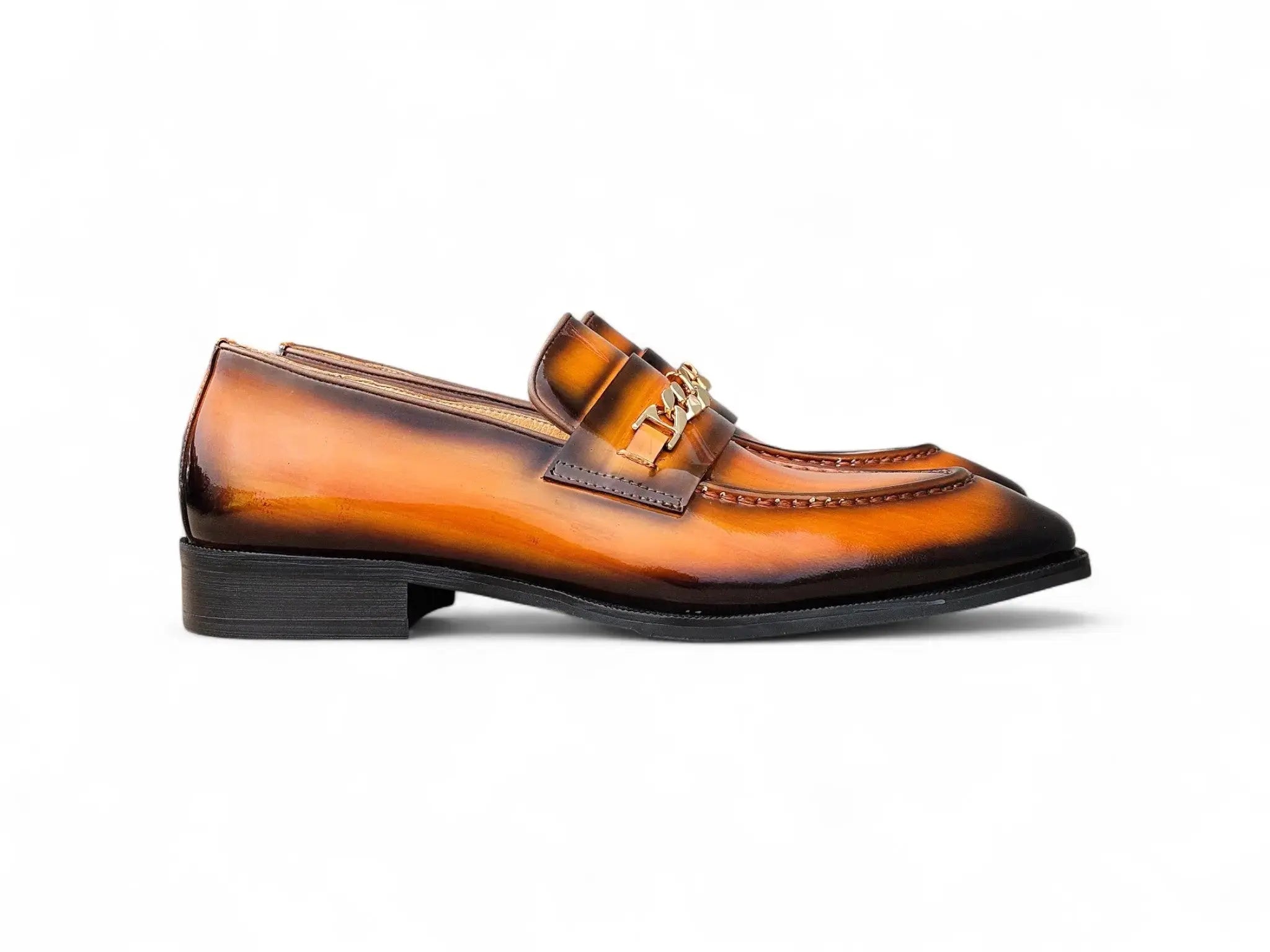Carrucci Shoes Ks Amber Patent Leather Chain Loafer Patent Leather Amber KS303 06P side view