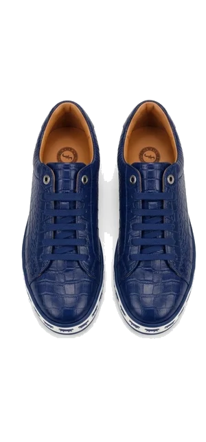 Johnny Famous Bally Animal Style Men's Navy Blue Gator Embossed Leather Low Top Sneakers