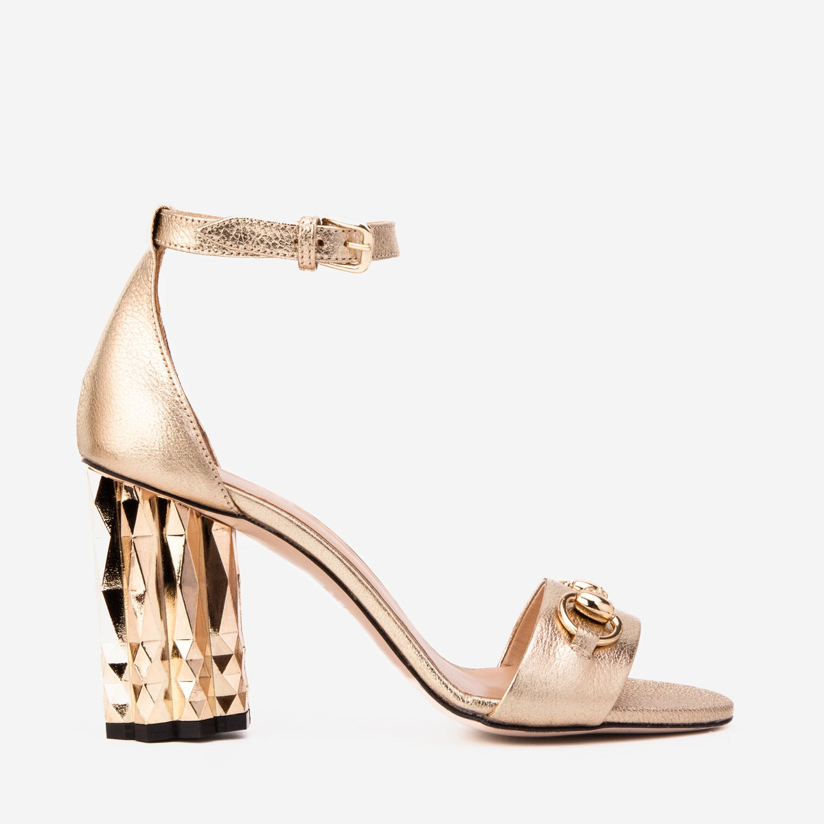 Vinci Leather The Avlonya Block Heel Gold Leather Ankle Strap Women Sandal – product view 1