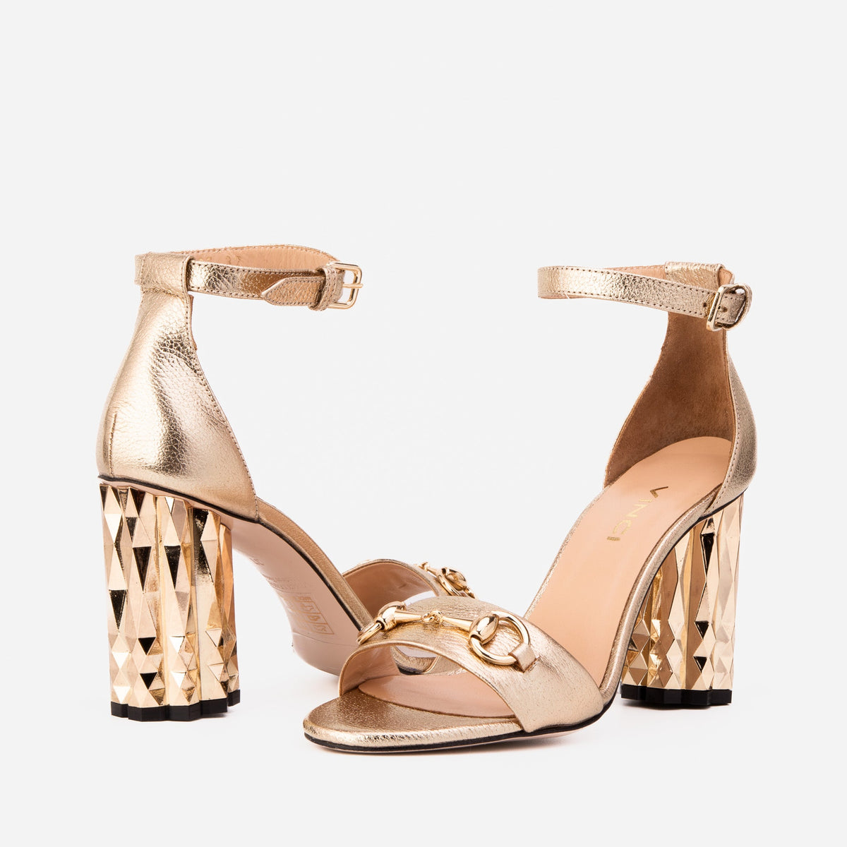 Vinci Leather The Avlonya Block Heel Gold Leather Ankle Strap Women Sandal – product view 3