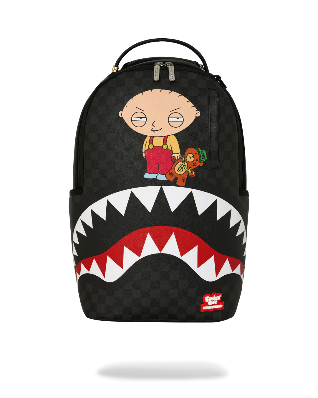 Sprayground Family Guy Stewie Holding Bear Keychain Backpack — Black/White