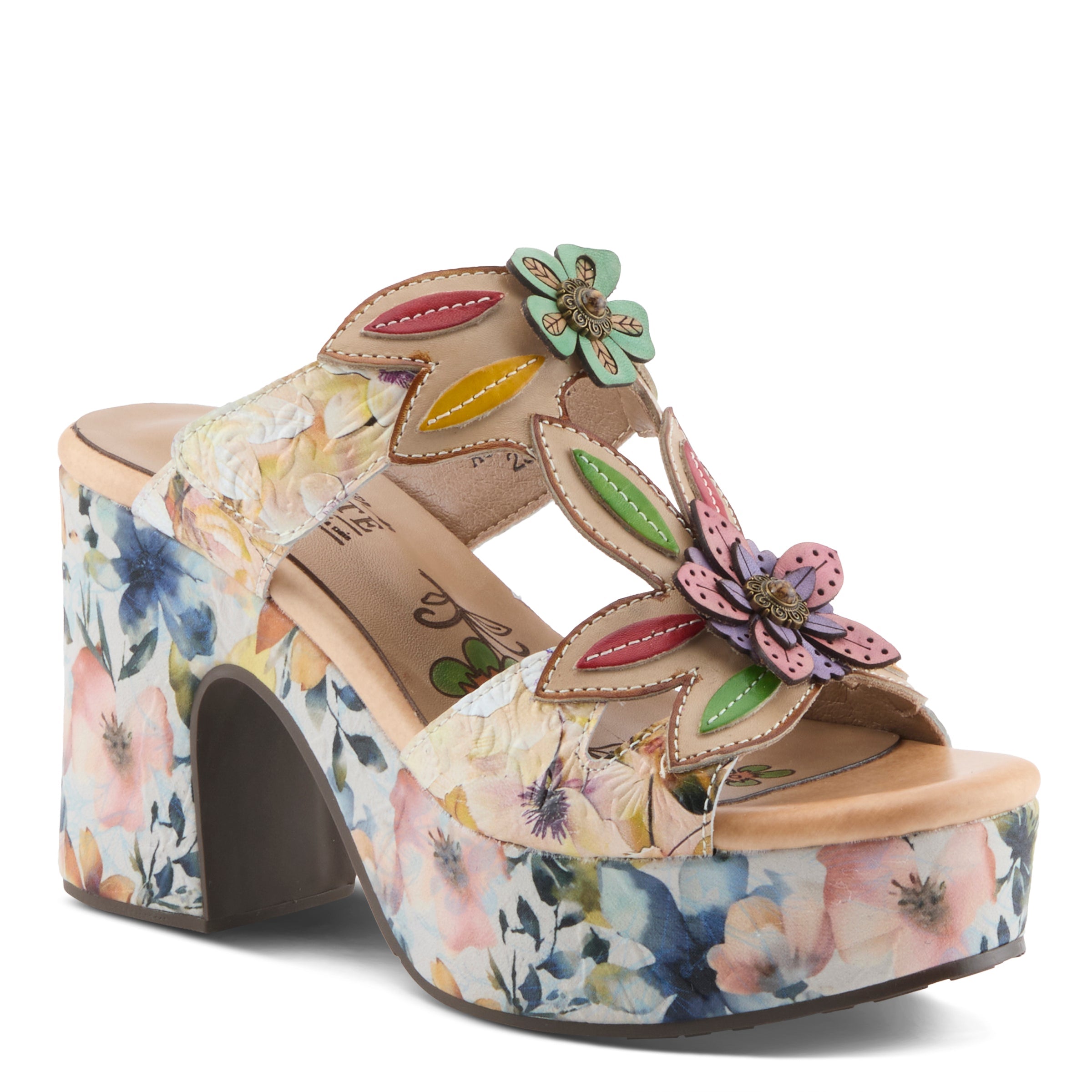 L'Artiste L'ARTISTE BALLOFFIRE SANDAL sandal in beige multi with handcrafted leather design