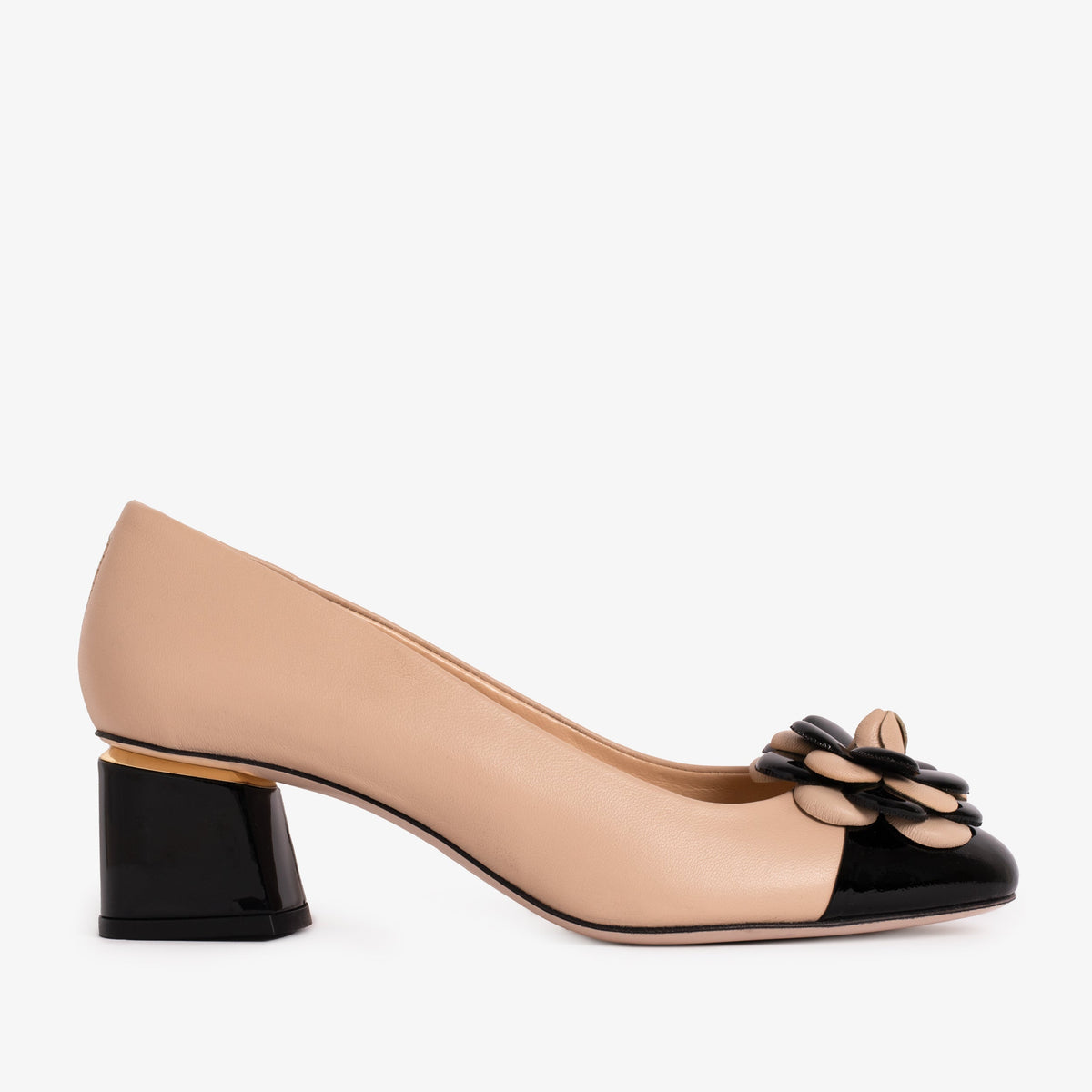 Vinci Leather The Diva Beige Leather Cap Toe Block Heel Pump Women Shoe – product view 1
