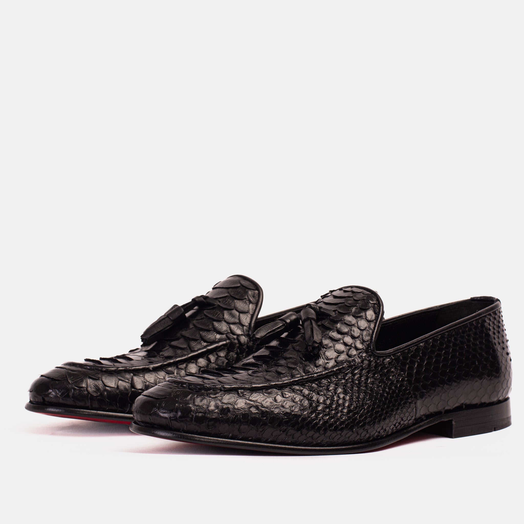 The Bethesda Black Pyhtn Skin Leather Tassel Loafer Men Shoe