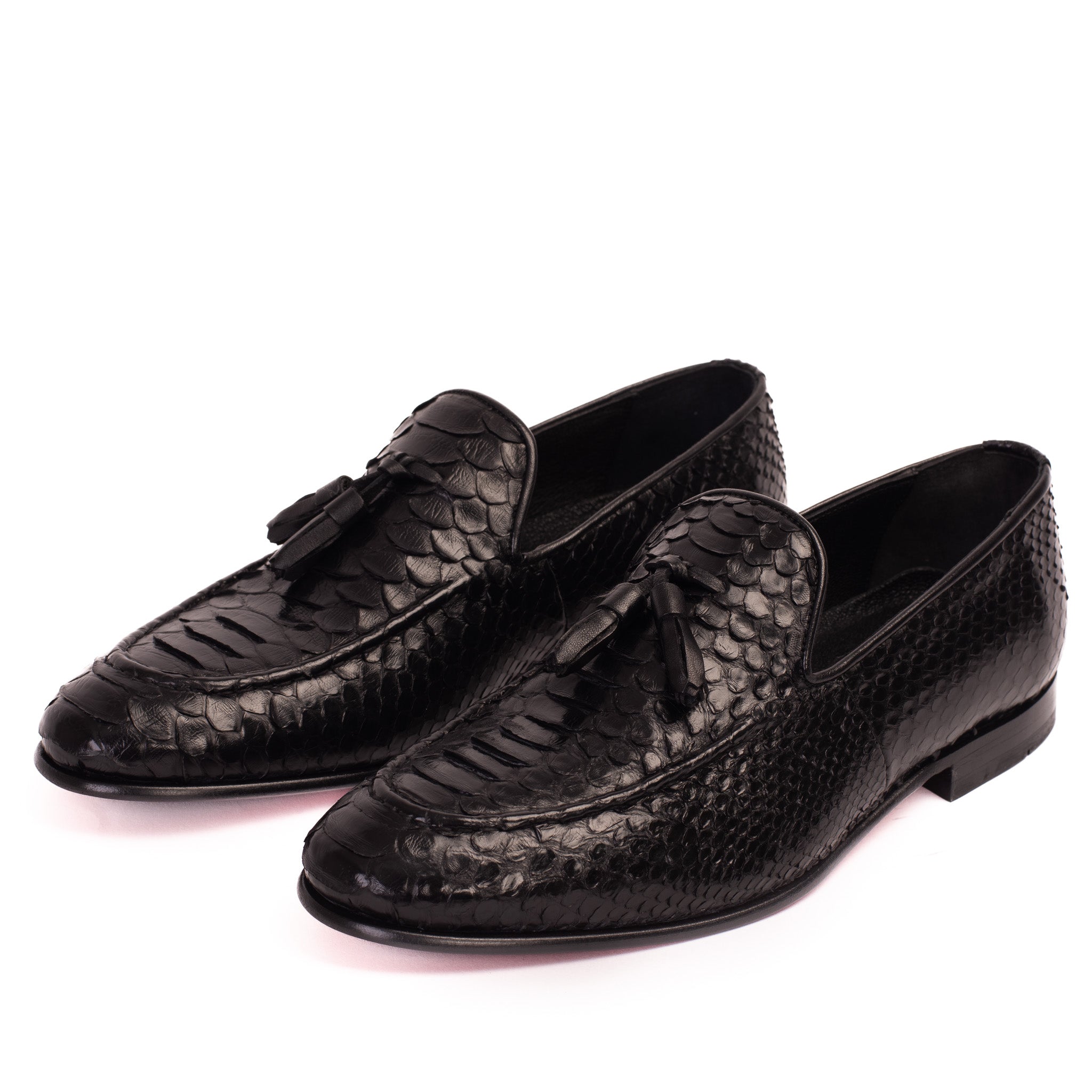 The Bethesda Black Pyhtn Skin Leather Tassel Loafer Men Shoe