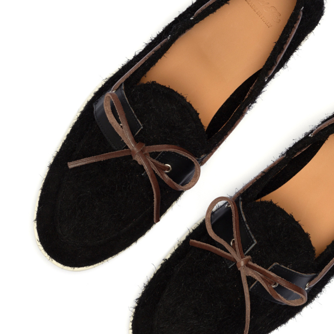 Del Toro Shoes Men's Black Textured Suede Barca Yacht Loafer