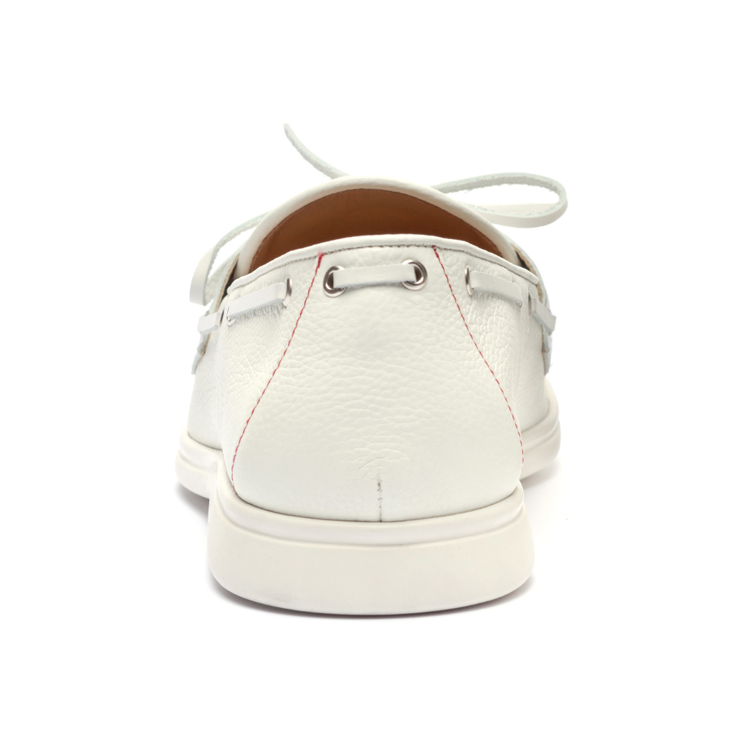 Del Toro Shoes Men's White Pebbled Leather Barca Yacht Loafer