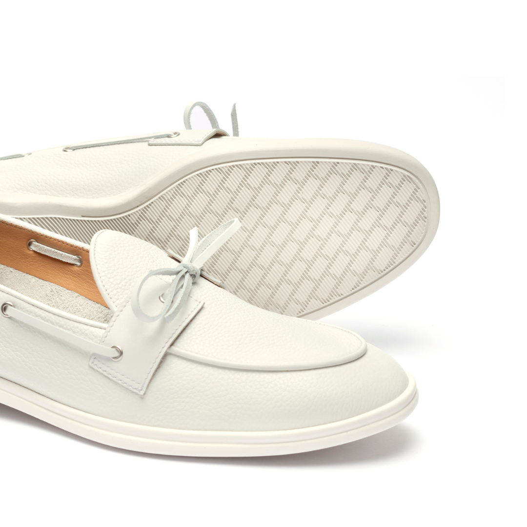 Del Toro Shoes Men's White Pebbled Leather Barca Yacht Loafer