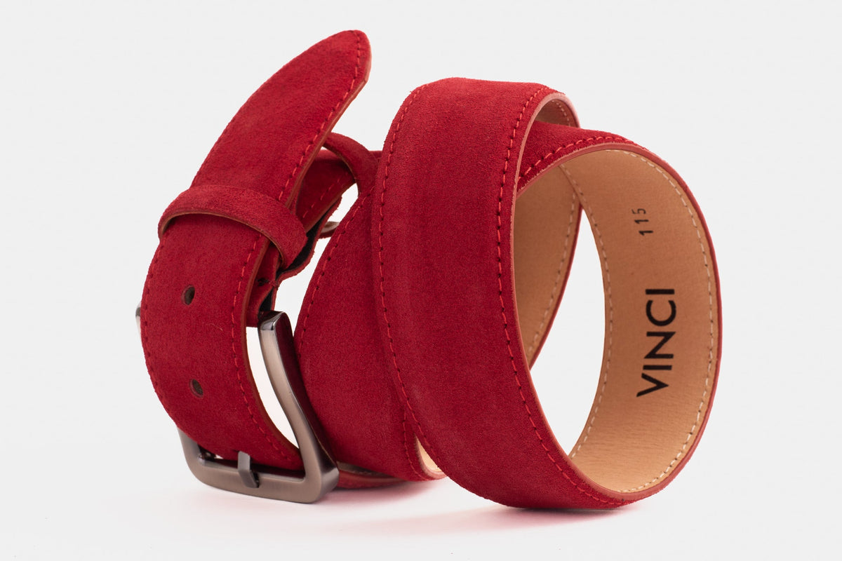 Vinci Leather The Bari Red Suede Leather Belt – product view 3