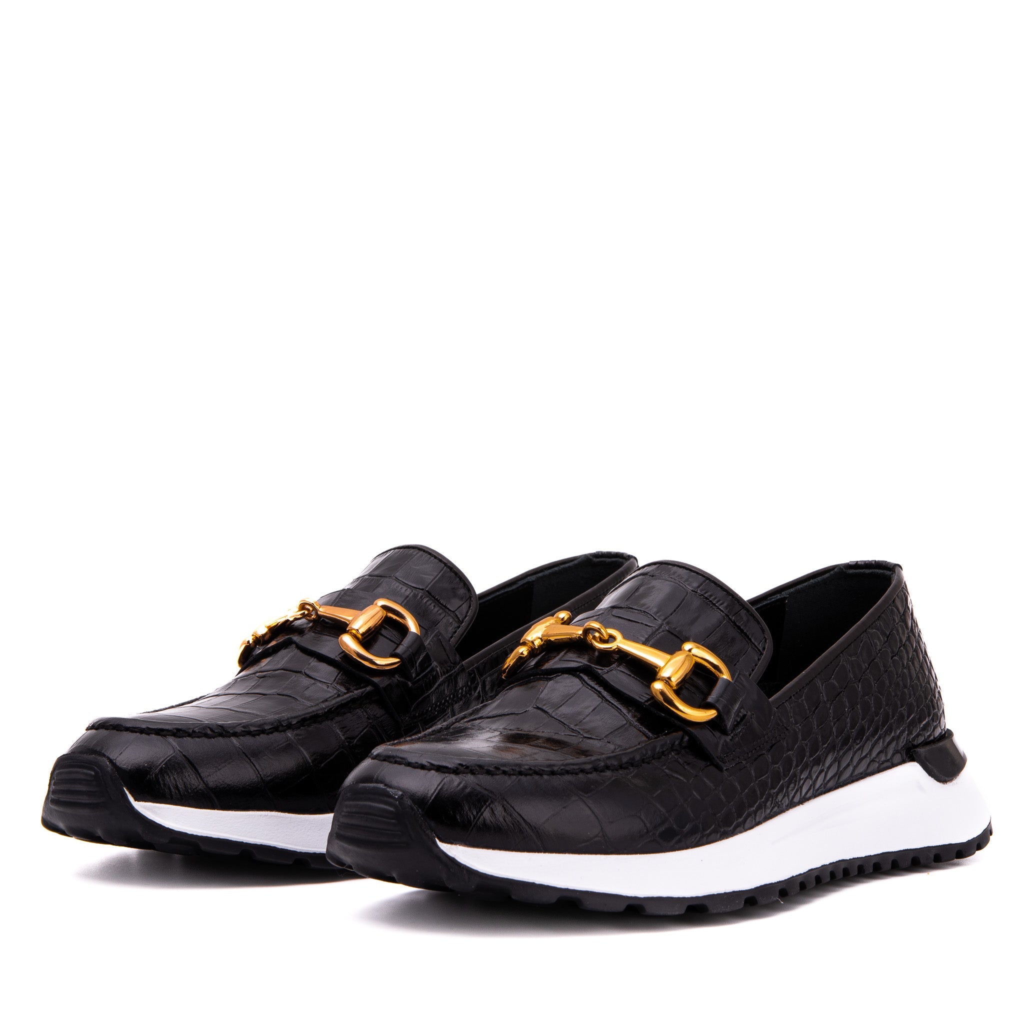 The Milan Black Croc-Embossed Leather Women Sneaker