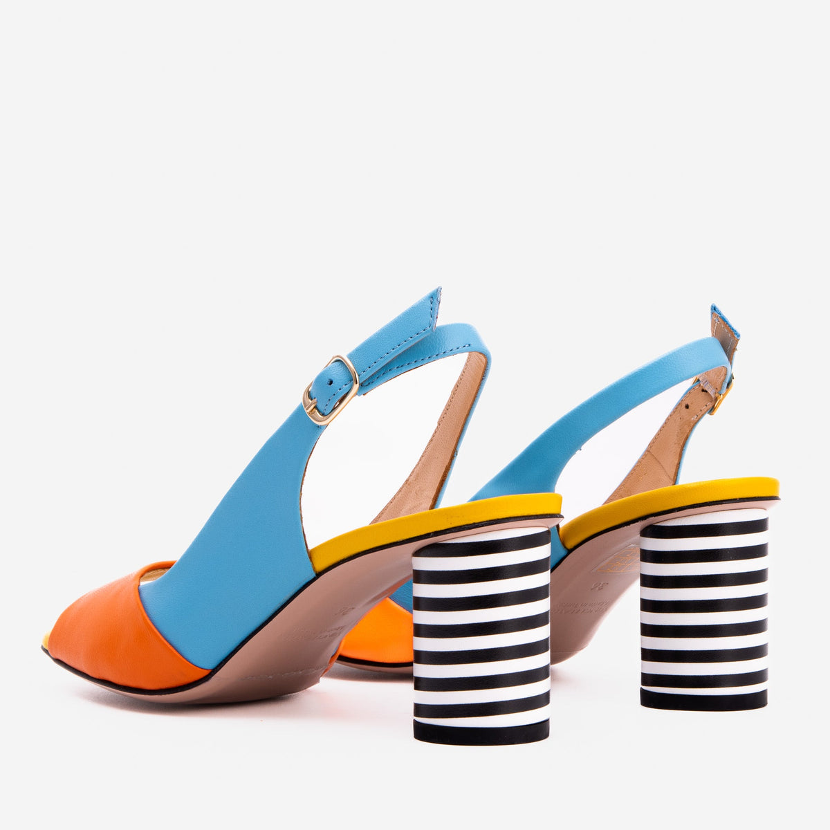 Vinci Leather The Spectrum Blue / Orange Block Heel Leather Women Sandal – product view 6