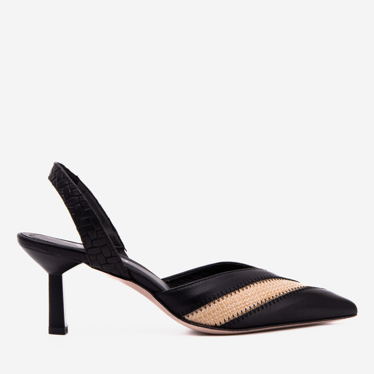 Vinci Leather The Riviera Black & Raffia Slingback Women Sandal – product view 1