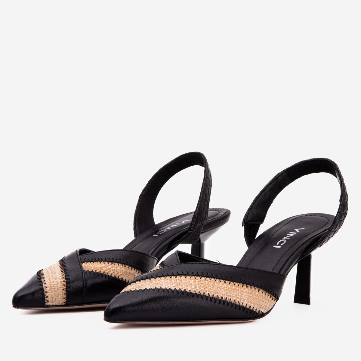 Vinci Leather The Riviera Black & Raffia Slingback Women Sandal – product view 2