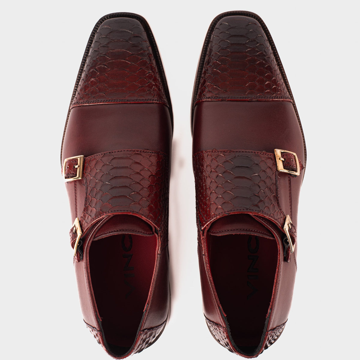 The Bishkek Burgundy Leather Cap Toe Double Monk Strap Men Shoe