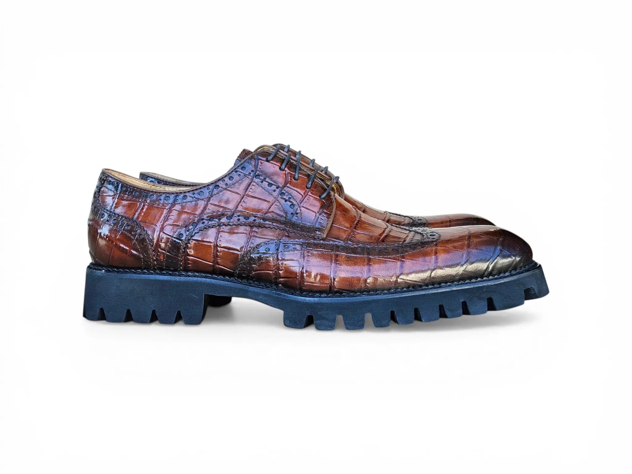 Carrucci Shoes Men's Blucher Alligator Embossed Oxford Calfskin Leather Ks482 11e