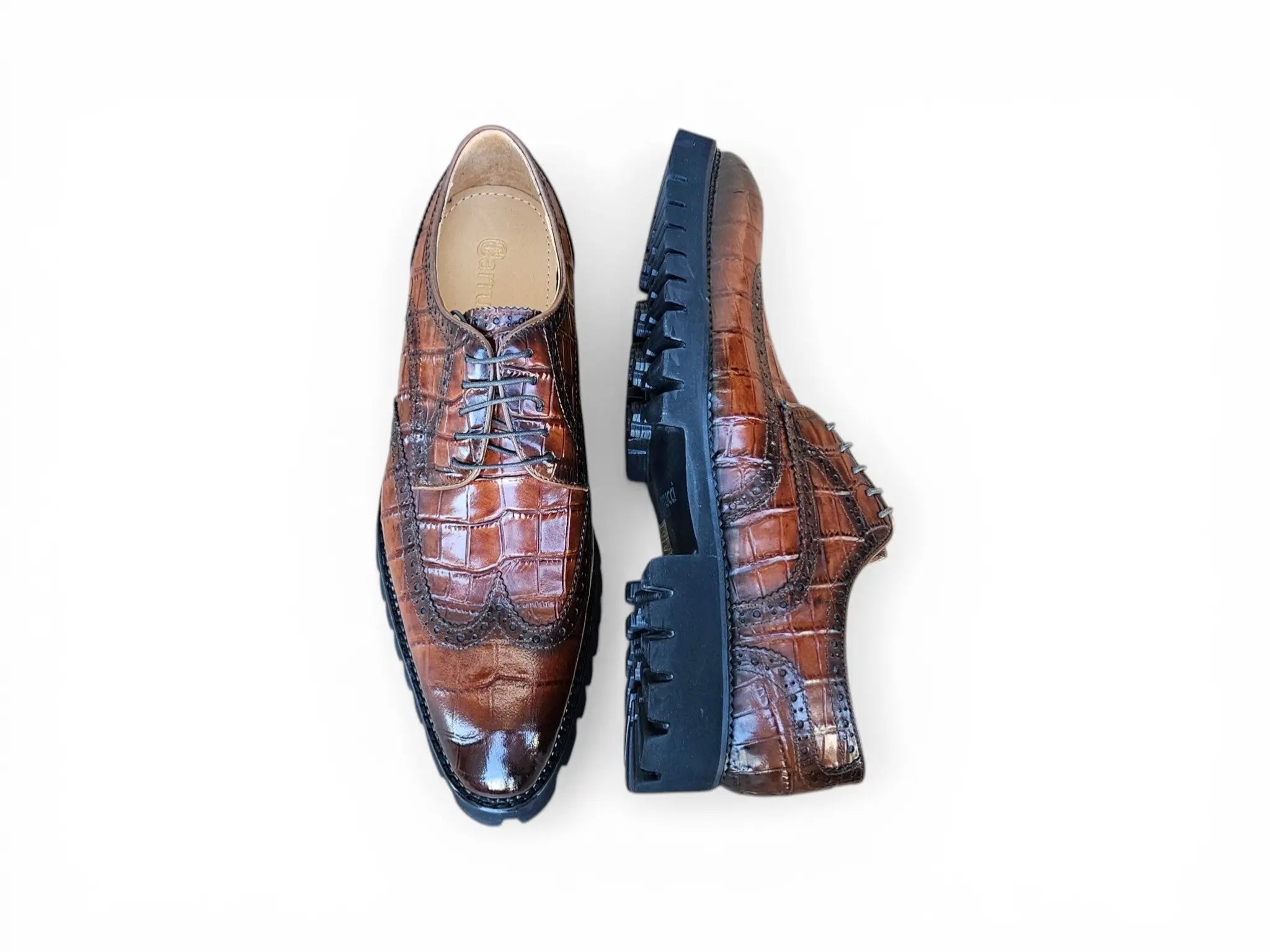 Carrucci Shoes Men's Blucher Alligator Embossed Oxford Calfskin Leather Ks482 11e