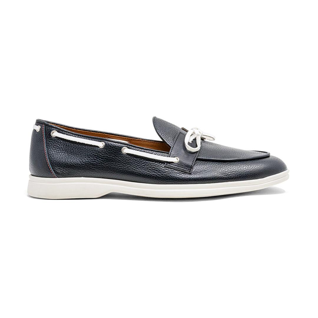 Del Toro Shoes Men's Black Pebbled Leather Barca Yacht Loafer