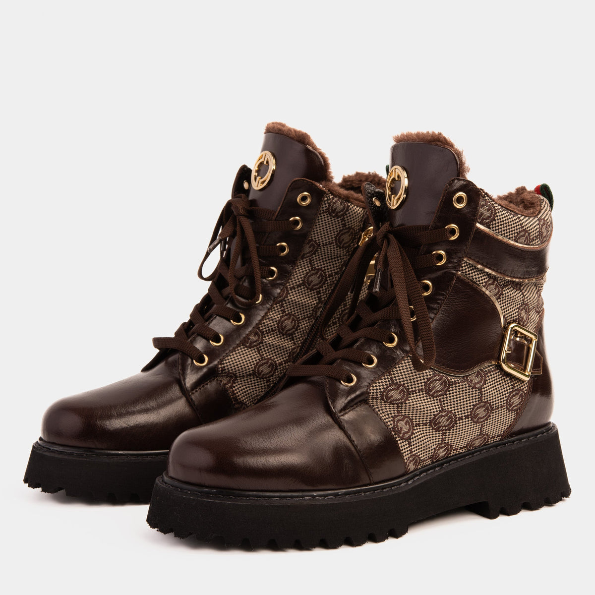 Vinci Leather The Boston Brown Leather Lace-Up Ankle Women Boot With a Side Zipper – product view 2