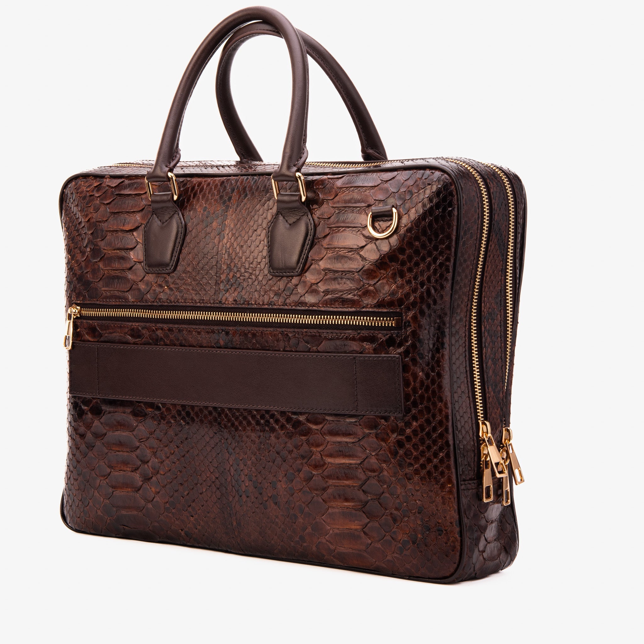 The Cortona Brown Python Leather Men’s Laptop Briefcase
