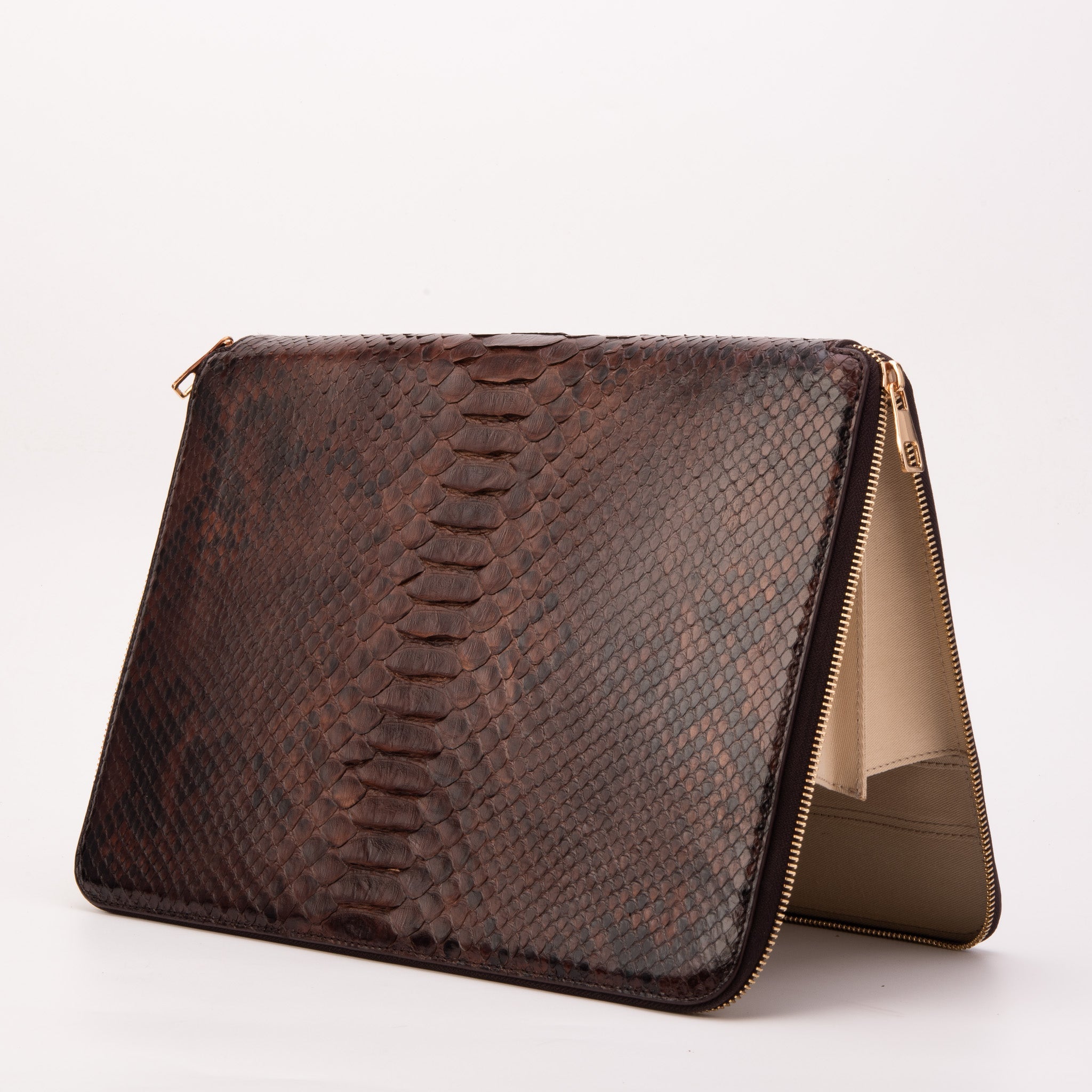 The Varese Brown Hand-Painted Python Leather 14” Laptop Portfolio