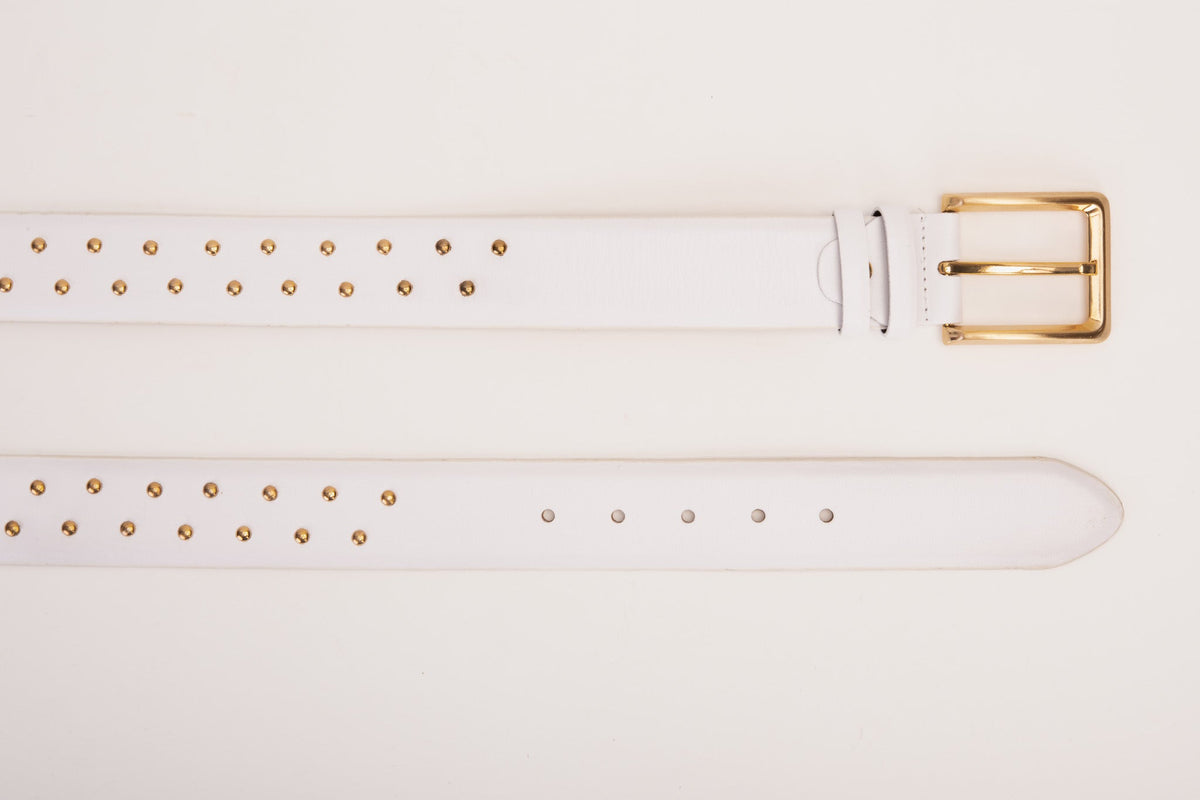 Vinci Leather The Jupiter White Leather Spike Leather Belt – product view 3