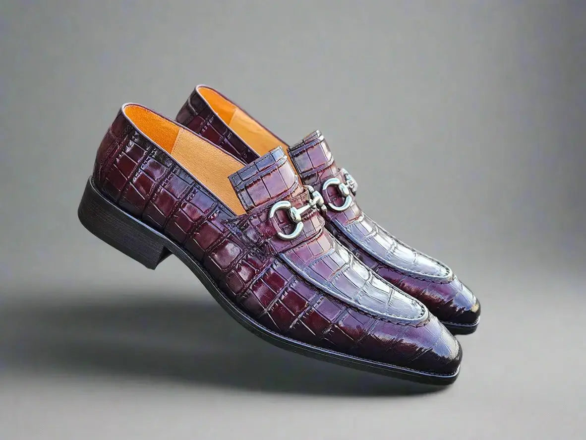Carrucci Shoes Gator Embossed Leather Buckle Loafer Classic KS503 61E side view